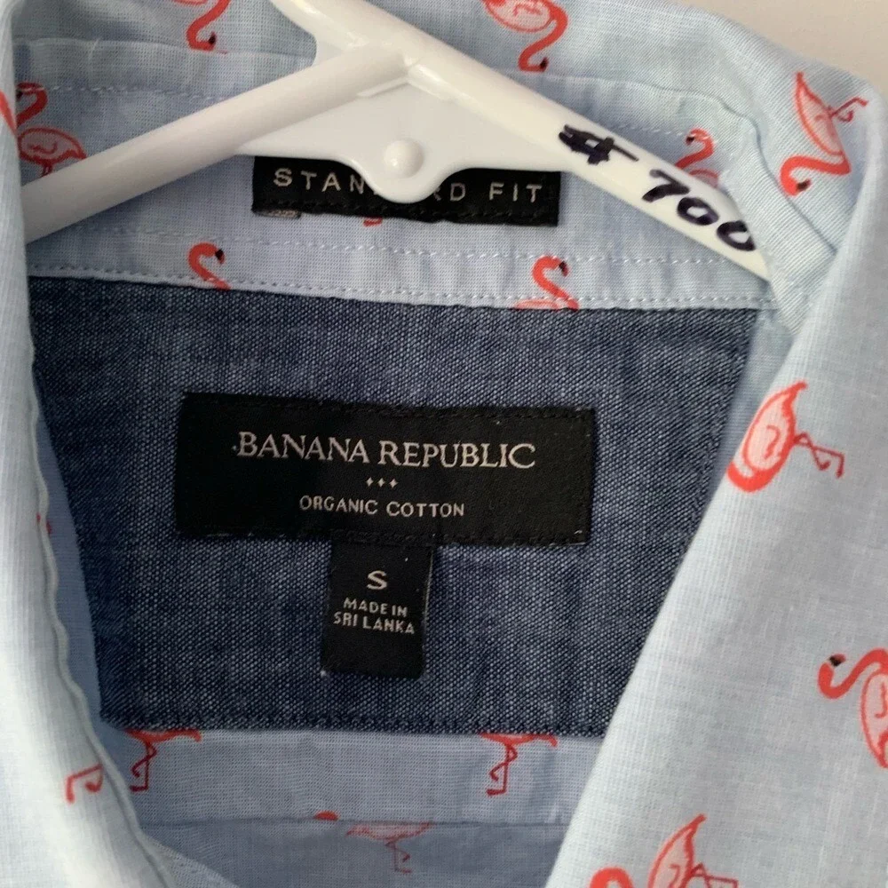 Banana Republic Men's Light Blue Pink Small‎ Flamingo Shirt Beach Preppy Casual